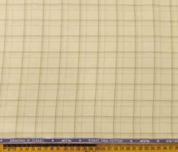 Soktas Men's Giza Cotton Checks 1.60 Meter Unstitched Shirt Fabric (Cream)