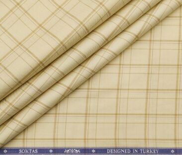 Soktas Men's Giza Cotton Checks 1.60 Meter Unstitched Shirt Fabric (Cream)