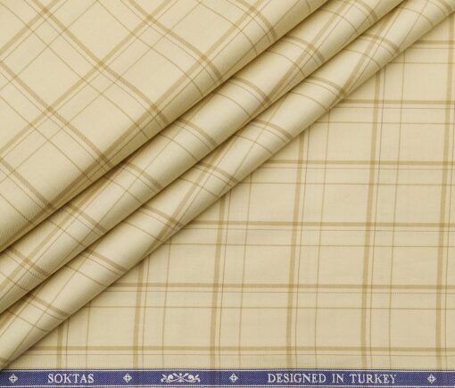 Soktas Men's Giza Cotton Checks 1.60 Meter Unstitched Shirt Fabric (Cream)