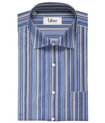 Soktas Men's Giza Cotton Striped 1.60 Meter Unstitched Shirt Fabric (Blue)