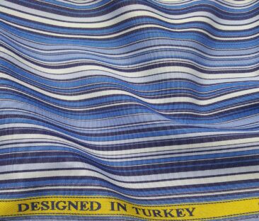 Soktas Men's Giza Cotton Striped 1.60 Meter Unstitched Shirt Fabric (Blue)