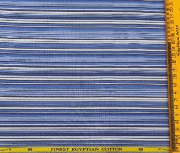 Soktas Men's Giza Cotton Striped 1.60 Meter Unstitched Shirt Fabric (Blue)