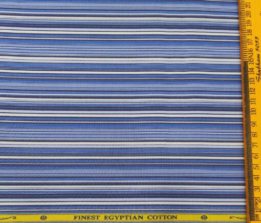 Soktas Men's Giza Cotton Striped 1.60 Meter Unstitched Shirt Fabric (Blue)