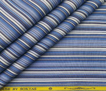 Soktas Men's Giza Cotton Striped 1.60 Meter Unstitched Shirt Fabric (Blue)