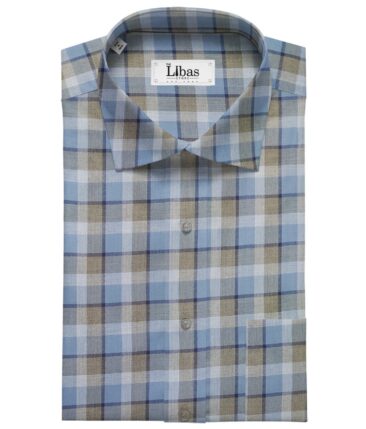 Soktas Men's Giza Cotton Burberry Checks 1.60 Meter Unstitched Shirt Fabric (Firozi Blue)