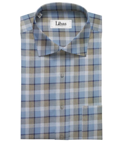 Soktas Men's Giza Cotton Burberry Checks 1.60 Meter Unstitched Shirt Fabric (Firozi Blue)