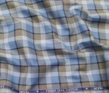 Soktas Men's Giza Cotton Burberry Checks 1.60 Meter Unstitched Shirt Fabric (Firozi Blue)
