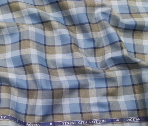 Soktas Men's Giza Cotton Burberry Checks 1.60 Meter Unstitched Shirt Fabric (Firozi Blue)