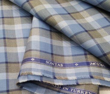Soktas Men's Giza Cotton Burberry Checks 1.60 Meter Unstitched Shirt Fabric (Firozi Blue)