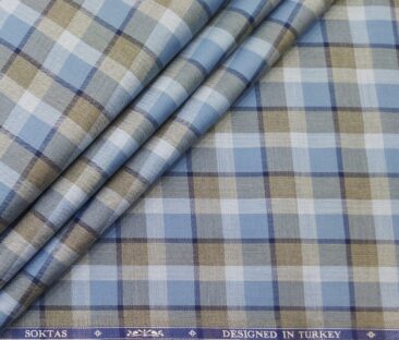 Soktas Men's Giza Cotton Burberry Checks 1.60 Meter Unstitched Shirt Fabric (Firozi Blue)