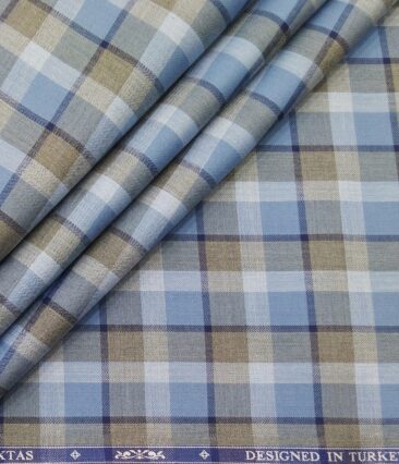 Soktas Men's Giza Cotton Burberry Checks 1.60 Meter Unstitched Shirt Fabric (Firozi Blue)