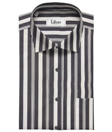 Soktas Men's Giza Cotton Black Striped 1.60 Meter Unstitched Shirt Fabric (White)