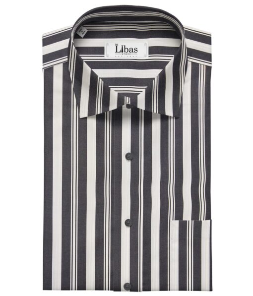 Soktas Men's Giza Cotton Black Striped 1.60 Meter Unstitched Shirt Fabric (White)