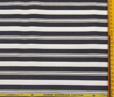 Soktas Men's Giza Cotton Black Striped 1.60 Meter Unstitched Shirt Fabric (White)