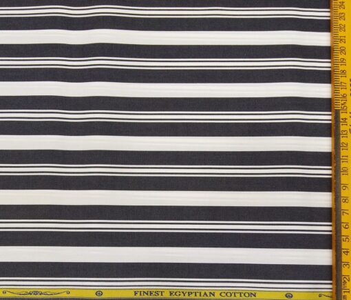 Soktas Men's Giza Cotton Black Striped 1.60 Meter Unstitched Shirt Fabric (White)