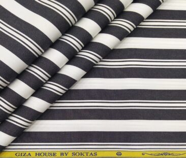 Soktas Men's Giza Cotton Black Striped 1.60 Meter Unstitched Shirt Fabric (White)