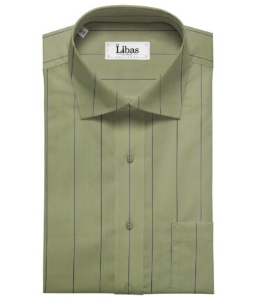 Soktas Men's Giza Cotton Blue Broad Striped 1.60 Meter Unstitched Shirt Fabric (Olive Green)
