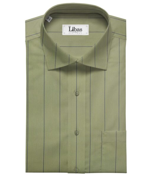 Soktas Men's Giza Cotton Blue Broad Striped 1.60 Meter Unstitched Shirt Fabric (Olive Green)