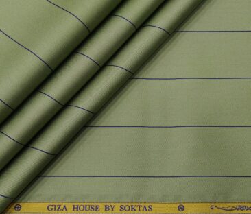 Soktas Men's Giza Cotton Blue Broad Striped 1.60 Meter Unstitched Shirt Fabric (Olive Green)