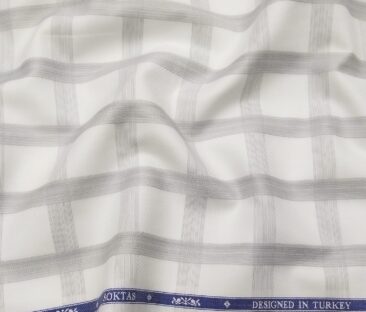 Soktas Men's Giza Cotton Grey Checks 1.60 Meter Unstitched Shirt Fabric (White)