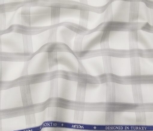 Soktas Men's Giza Cotton Grey Checks 1.60 Meter Unstitched Shirt Fabric (White)