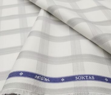 Soktas Men's Giza Cotton Grey Checks 1.60 Meter Unstitched Shirt Fabric (White)