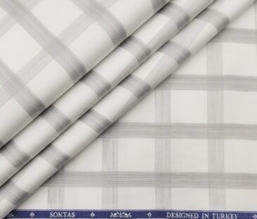Soktas Men's Giza Cotton Grey Checks 1.60 Meter Unstitched Shirt Fabric (White)