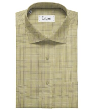 Soktas Men's Giza Cotton Checks 1.60 Meter Unstitched Shirt Fabric (Fawn Beige)