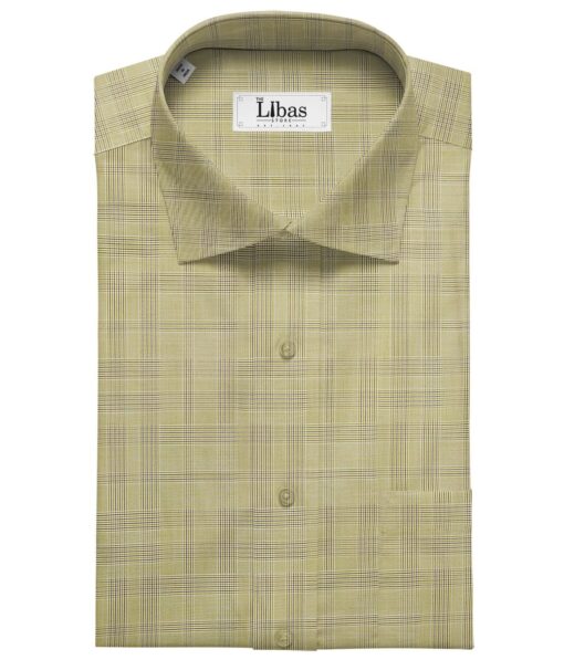 Soktas Men's Giza Cotton Checks 1.60 Meter Unstitched Shirt Fabric (Fawn Beige)