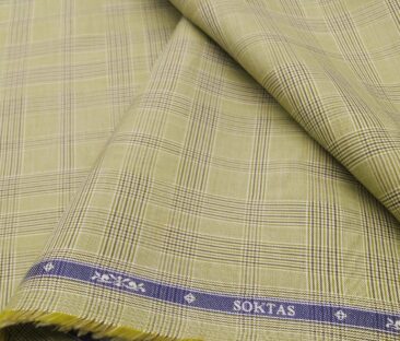 Soktas Men's Giza Cotton Checks 1.60 Meter Unstitched Shirt Fabric (Fawn Beige)