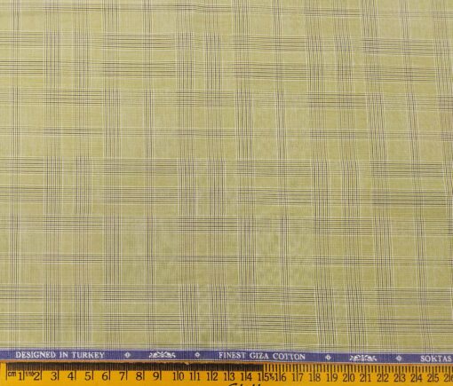 Soktas Men's Giza Cotton Checks 1.60 Meter Unstitched Shirt Fabric (Fawn Beige)