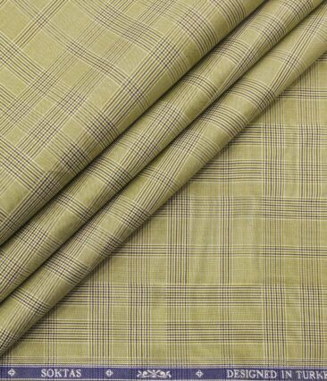 Soktas Men's Giza Cotton Checks 1.60 Meter Unstitched Shirt Fabric (Fawn Beige)