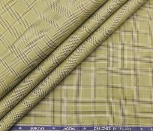 Soktas Men's Giza Cotton Checks 1.60 Meter Unstitched Shirt Fabric (Fawn Beige)