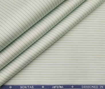 Soktas Men's Giza Cotton Pin Stripes 1.60 Meter Unstitched Shirt Fabric (Mint Green)