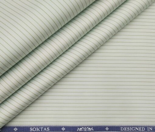 Soktas Men's Giza Cotton Pin Stripes 1.60 Meter Unstitched Shirt Fabric (Mint Green)