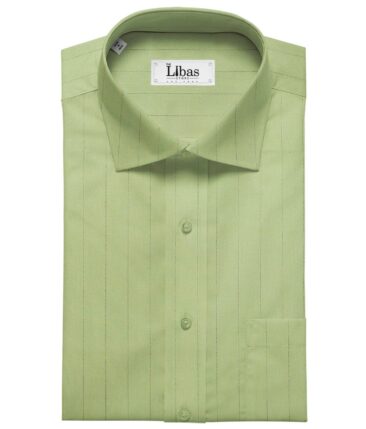 Soktas Men's Giza Cotton Blue Stripes 1.60 Meter Unstitched Shirt Fabric (Lime Green)