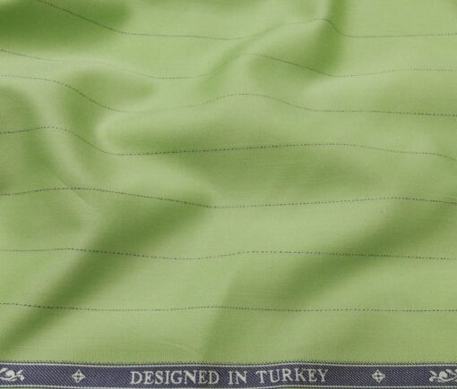 Soktas Men's Giza Cotton Blue Stripes 1.60 Meter Unstitched Shirt Fabric (Lime Green)