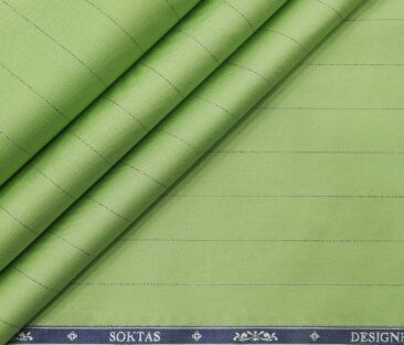 Soktas Men's Giza Cotton Blue Stripes 1.60 Meter Unstitched Shirt Fabric (Lime Green)