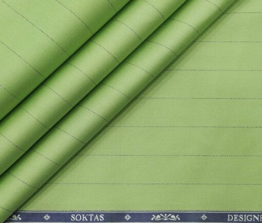 Soktas Men's Giza Cotton Blue Stripes 1.60 Meter Unstitched Shirt Fabric (Lime Green)