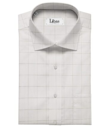 Soktas Men's Giza Cotton Brown Checks 1.60 Meter Unstitched Shirt Fabric (White)