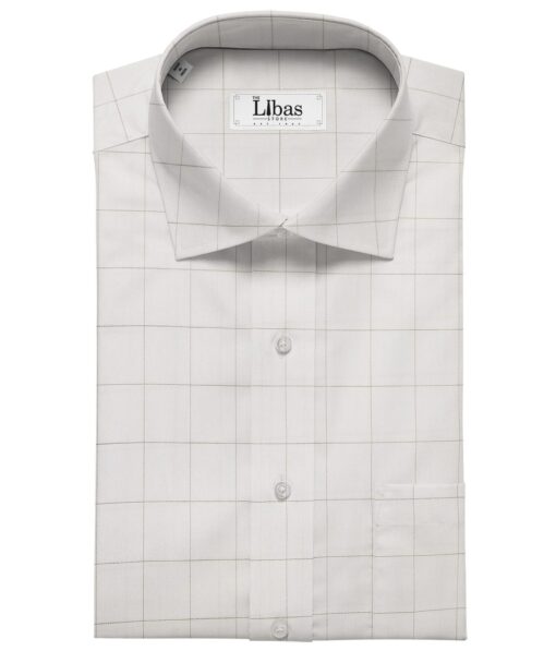 Soktas Men's Giza Cotton Brown Checks 1.60 Meter Unstitched Shirt Fabric (White)