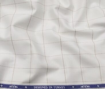 Soktas Men's Giza Cotton Brown Checks 1.60 Meter Unstitched Shirt Fabric (White)
