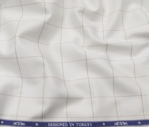 Soktas Men's Giza Cotton Brown Checks 1.60 Meter Unstitched Shirt Fabric (White)