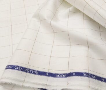 Soktas Men's Giza Cotton Brown Checks 1.60 Meter Unstitched Shirt Fabric (White)