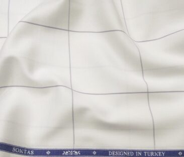 Soktas Men's Giza Cotton Grey Checks 1.60 Meter Unstitched Shirt Fabric (White)