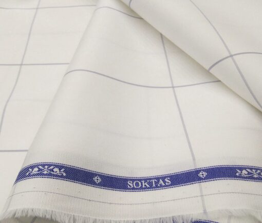 Soktas Men's Giza Cotton Grey Checks 1.60 Meter Unstitched Shirt Fabric (White)