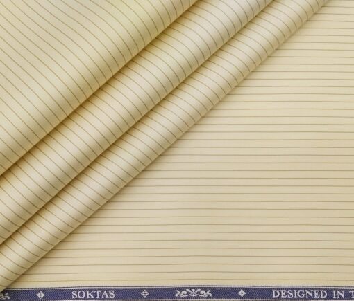 Soktas Men's Giza Cotton Pin Stripes 1.60 Meter Unstitched Shirt Fabric (Yellow)