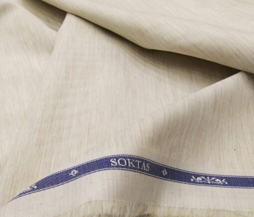 Soktas Men's Giza Cotton Self Design 1.60 Meter Unstitched Shirt Fabric (Beige)