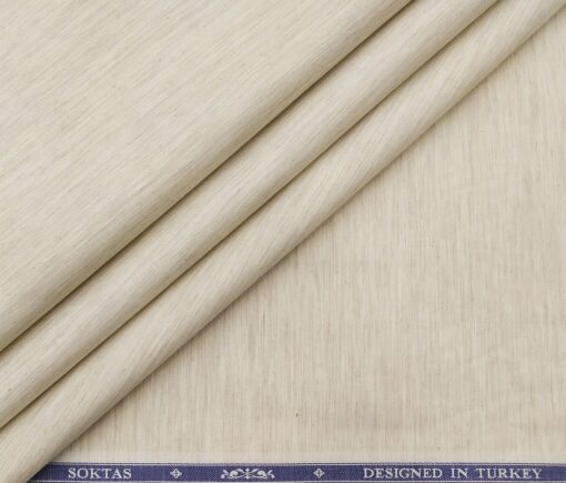 Soktas Men's Giza Cotton Self Design 1.60 Meter Unstitched Shirt Fabric (Beige)