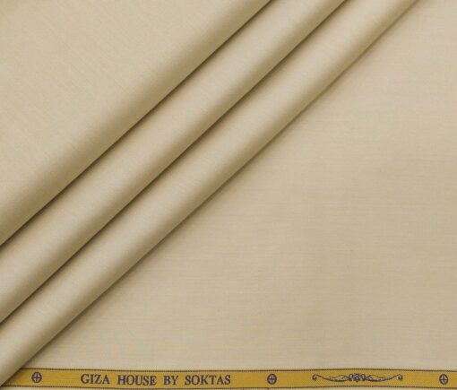 Soktas Men's Giza Cotton Solid Satin 1.60 Meter Unstitched Shirt Fabric (Cream)